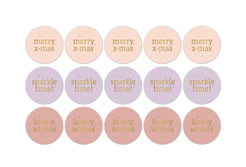 Goudfolie stickres - christmas wishes lila, roze, lichtroze 10st