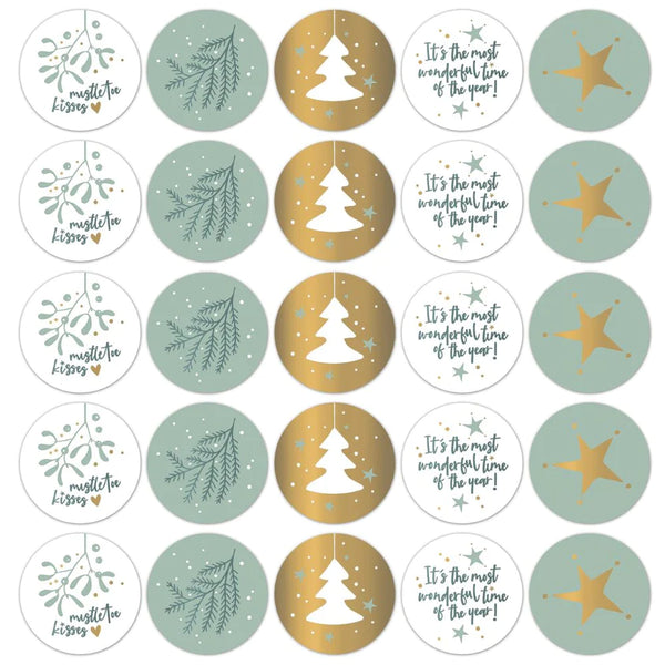 Goudfolie stickers - Assortiment Kerst Blauw 10 st
