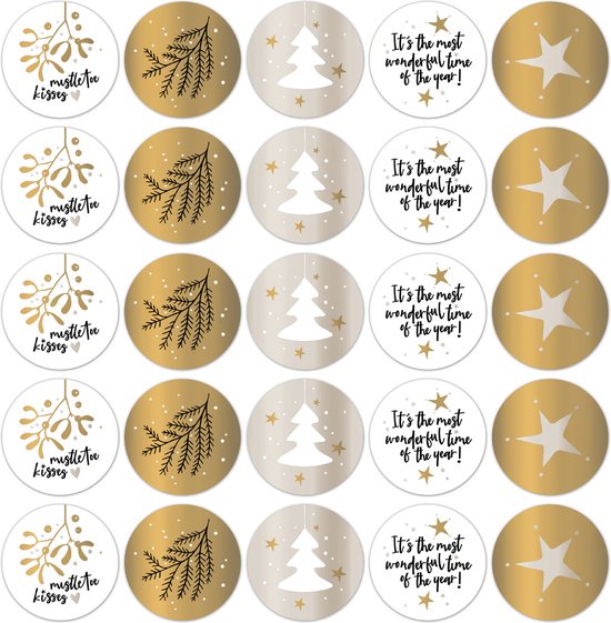 Goudfolie Stickers - Assortiment Kerst Grijs 10 st