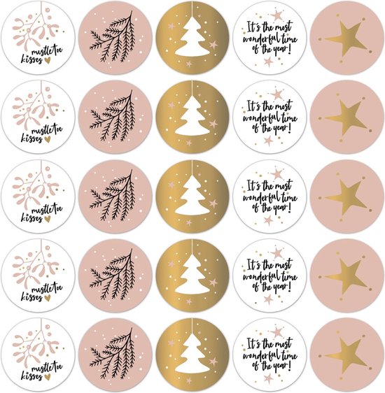 Goudfolie Stickers - Assortiment Kerst Roze 10 st