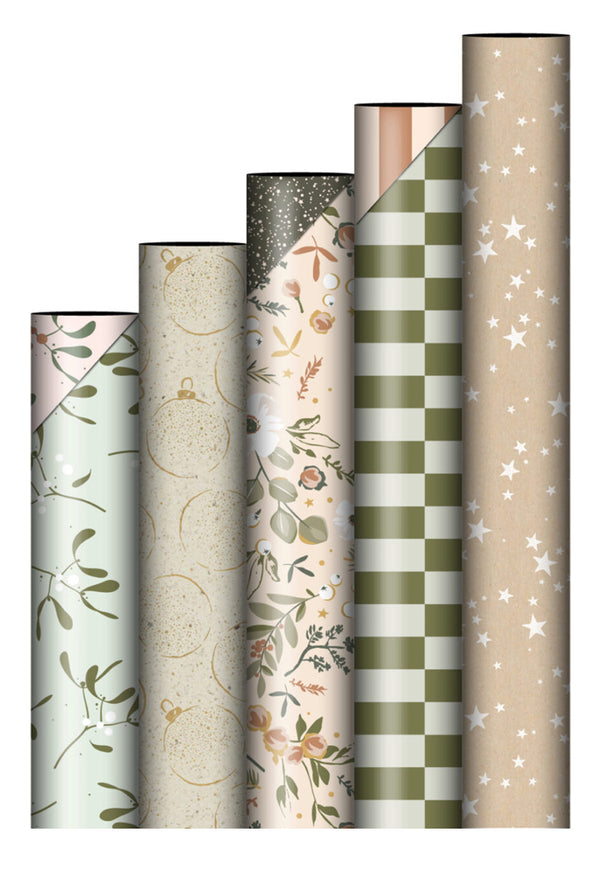 X-mas '25 - voordelsetComfort & Joy - 5 cadeau rollen 50 x 300 cm