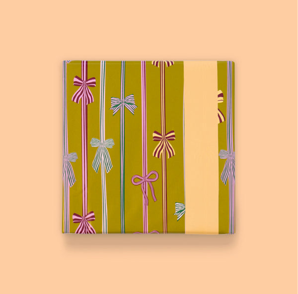 Bow parade - Olive/peach cadeaupapier 70 x 300 cm