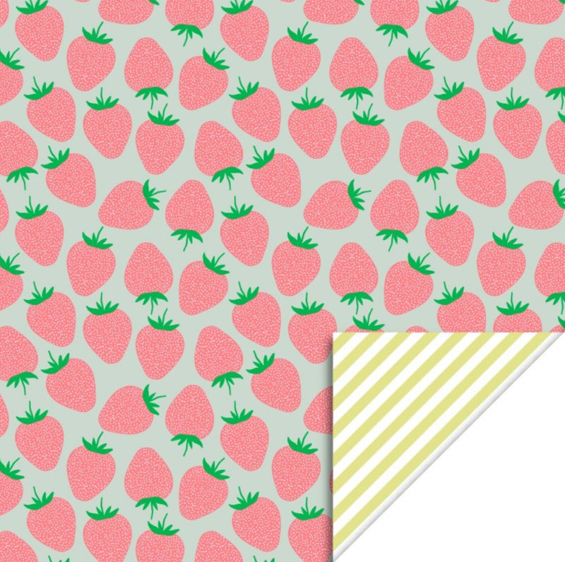 Strawberry Bright Salmon - Stripe Yellow Cadeaupapier 70 x 300 cm
