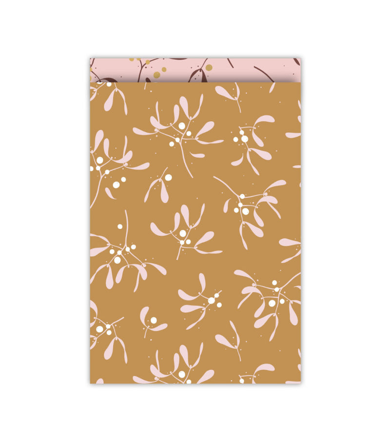 Vlakke zak L Kerst Misteltoe memories inpakzak 17 x 25 cm - 5 st