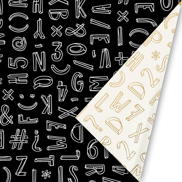Typo Graphic Zwart/Wit Cadeaupapier 50 x 300 cm