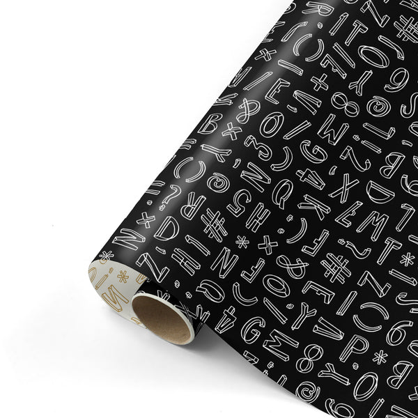 Typo Graphic Zwart/Wit Cadeaupapier 50 x 300 cm