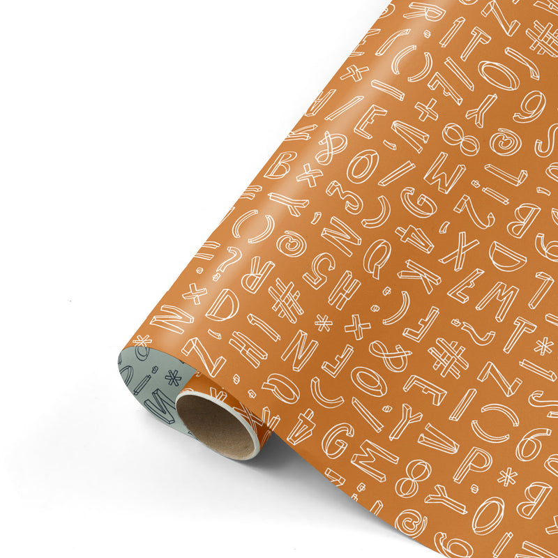 Typo Graphic Roest/Wit Cadeaupapier 50 x 300 cm