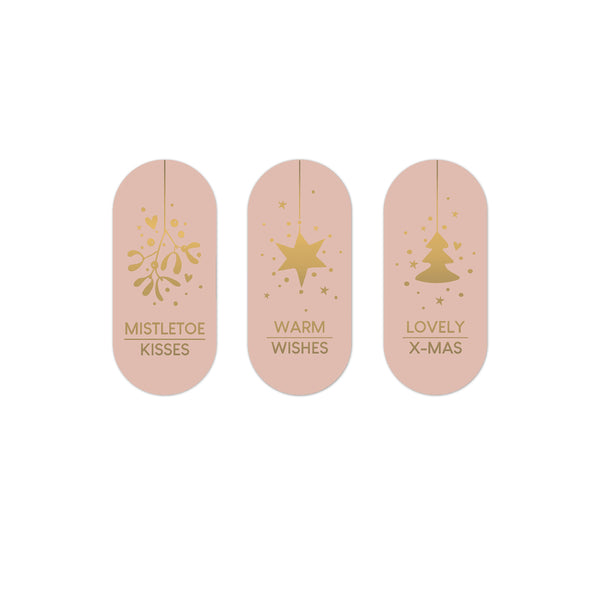 Goudfolie Stickers - Kerst Ovaal Roze 12 st