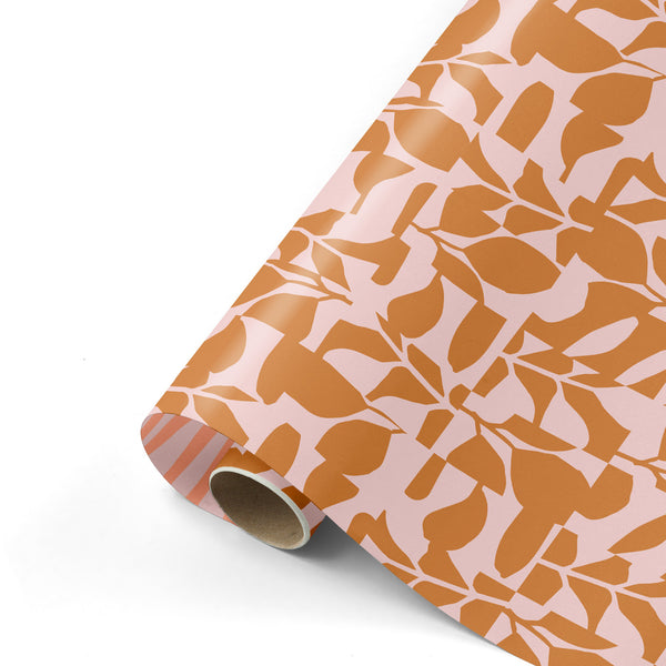 Abstract Botanics Peach/Roest - Cadeaupapier 50 x 300 cm