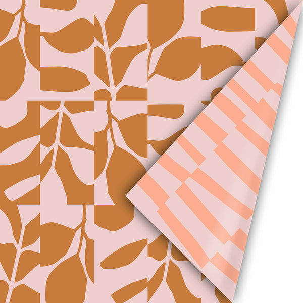Abstract Botanics Peach/Roest - Cadeaupapier 50 x 300 cm
