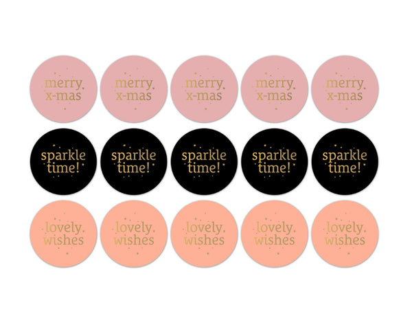 Goudfolie stickers - christmas wishes roze,zwart 10 st
