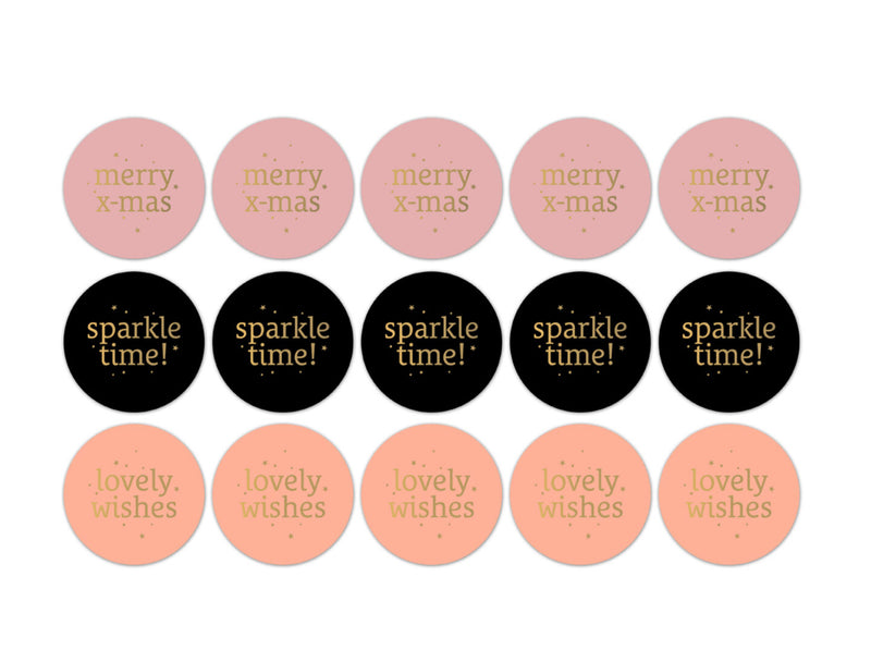 Goudfolie stickers - christmas wishes roze,zwart 10 st