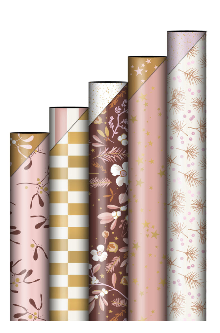 X-mas '25 voordeelset - Comfort & Joy - 5 cadeaurollen 50 x 300 cm
