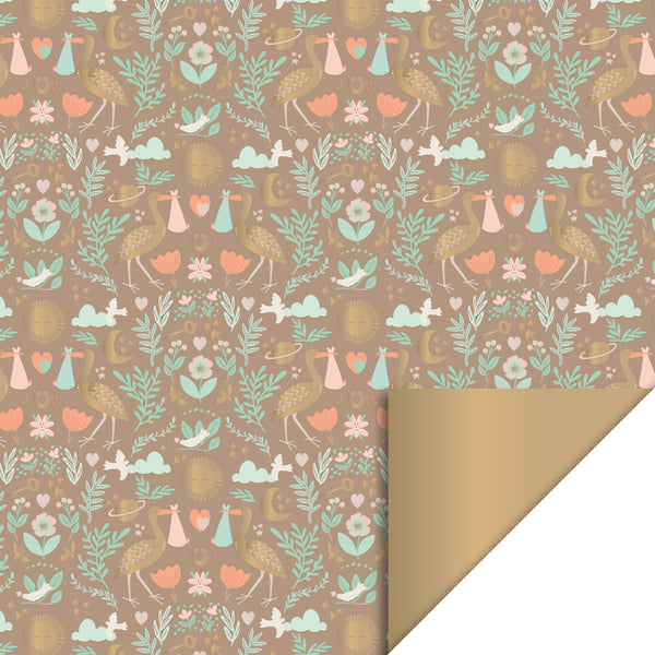 Baby Joy Taupe/Gold Cadeaupapier 70 x 300 cm