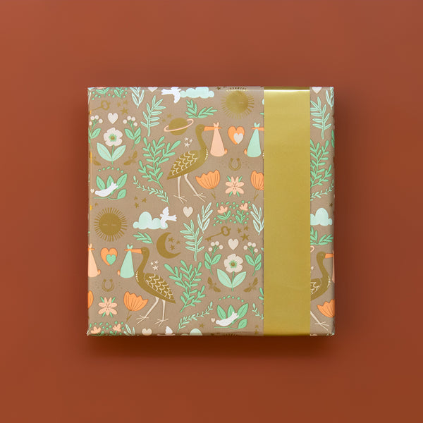 Baby Joy Taupe/Gold Cadeaupapier 70 x 300 cm