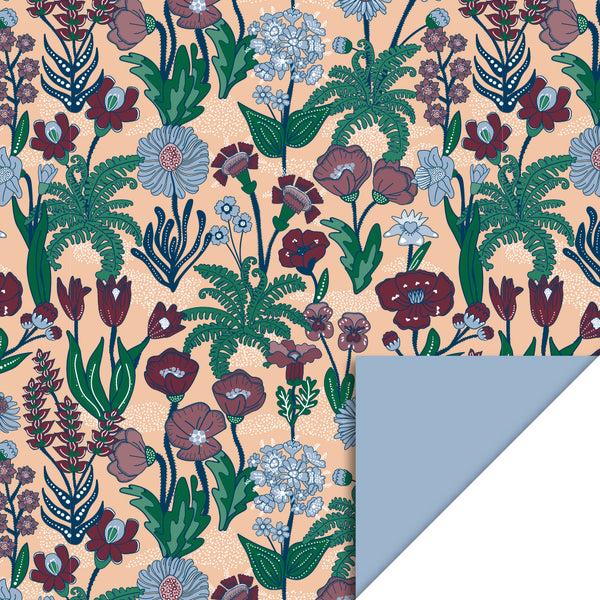Flowers Vintage Peach/Polar Blue Cadeaupapier 70 x 300 cm