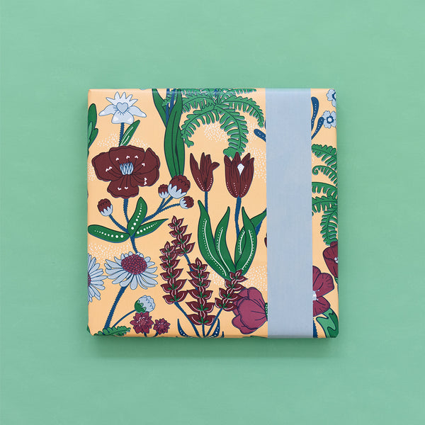 Flowers Vintage Peach/Polar Blue Cadeaupapier 70 x 300 cm