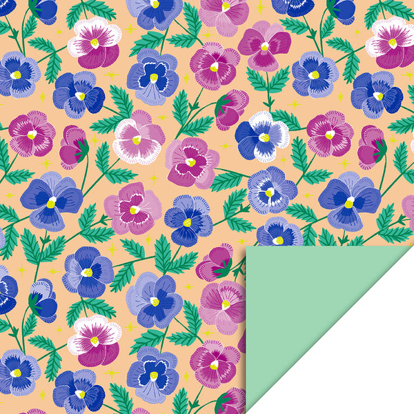 Pansy Flowers - Mint Cadeaupapier 70 x 300 cm