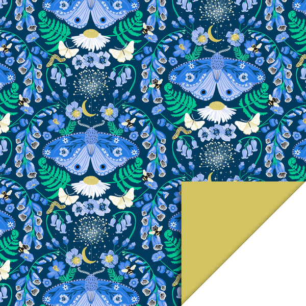 Botanic Blue - Yellow Cadeaupapier 70 x 300 cm