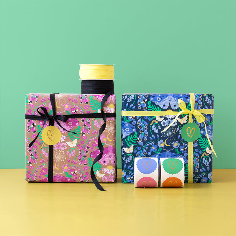 Botanic Blue - Yellow Cadeaupapier 70 x 300 cm