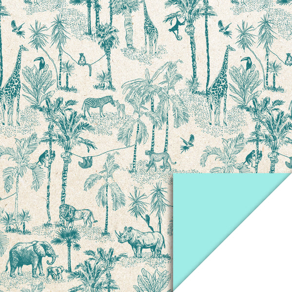 Vintage Jungle Jade Blue Cadeaupapier 70 x 300 cm