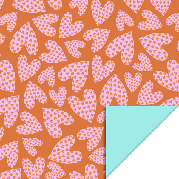 Love Hearts Cognac - Mint Cadeaupapier 70 x 300 cm