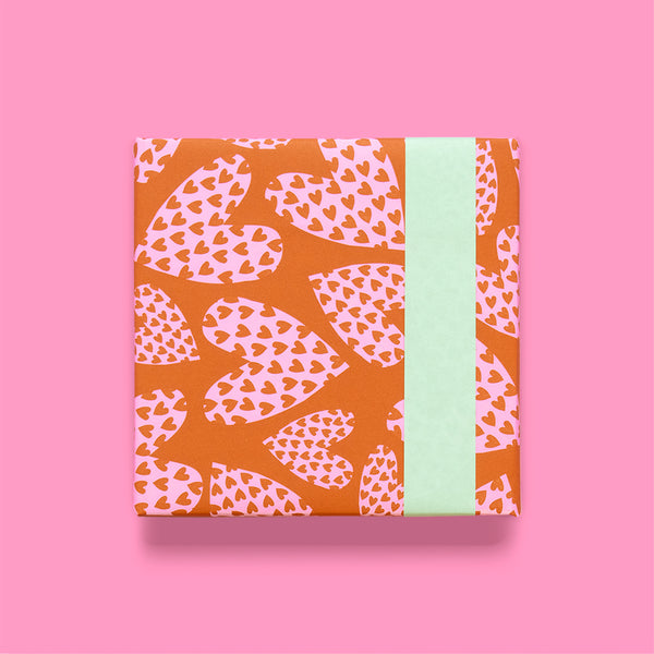 Love Hearts Cognac - Mint Cadeaupapier 70 x 300 cm