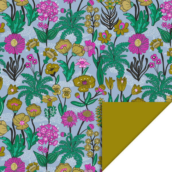 Flowers Vintage Blue - Olive Cadeaupapier 70 x 300 cm