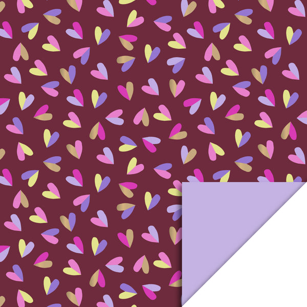 Hearts Duo Beet Red - Lilac Cadeaupapier 70 x 300 cm