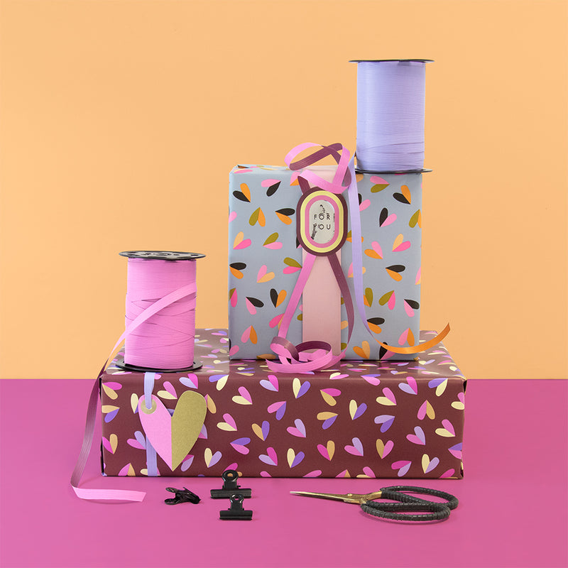 Hearts Duo Beet Red - Lilac Cadeaupapier 70 x 300 cm