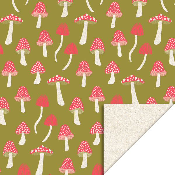 Mushrooms Olive - Cadeaupapier 70 x 300 cm