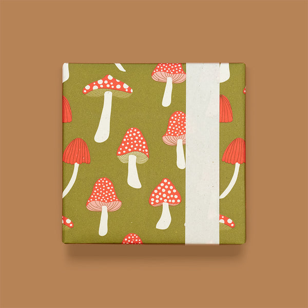 Mushrooms Olive - Cadeaupapier 70 x 300 cm