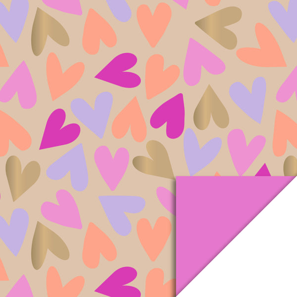 Big Hearts Gold - Bright Pink Cadeaupapier 70 x 300 cm