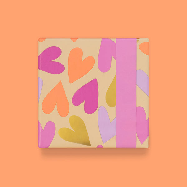 Big Hearts Gold - Bright Pink Cadeaupapier 70 x 300 cm