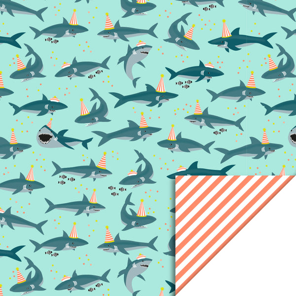 Shark Pastel Mint - Stripe Fluor Orange Cadeaupapier 70 x 300 cm