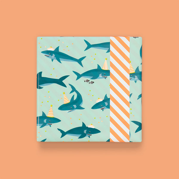 Shark Pastel Mint - Stripe Fluor Orange Cadeaupapier 70 x 300 cm