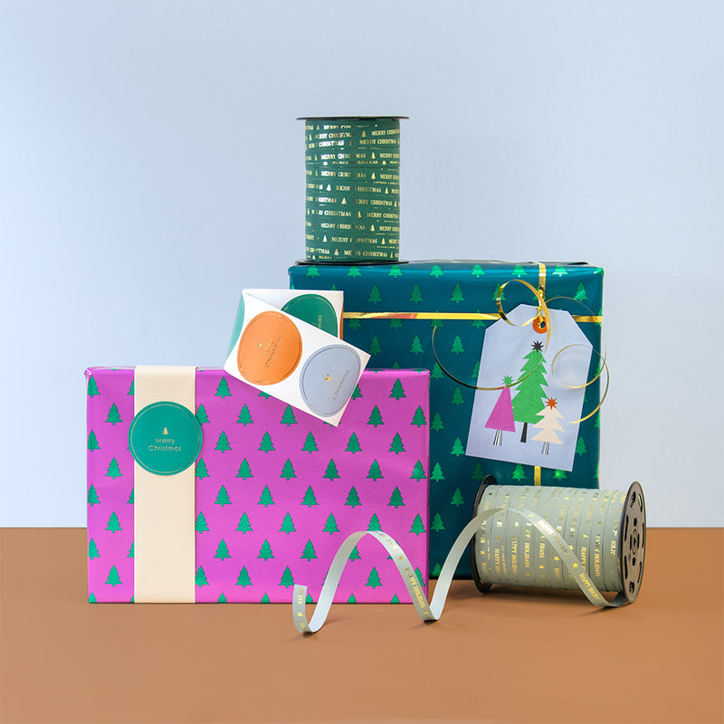 X-mas - Tree Green Foil Deep Pink - Nude Cadeaupapier 70 x 300 cm