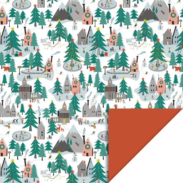 X-mas - Village - Orange Cadeaupapier 70 x 300 cm
