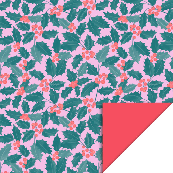 X-mas - Holly Leaves - Red Cadeaupapier 70 x 300 cm