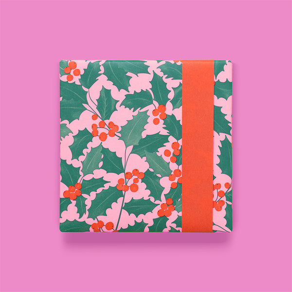 X-mas - Holly Leaves - Red Cadeaupapier 70 x 300 cm