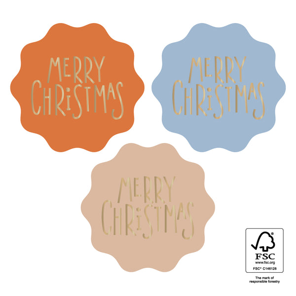 X-mas Stickers Multi - Text Merry Christmas Gold - 12 st
