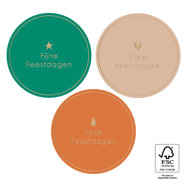 X-mas Stickers Multi - Tekst Fijne Feestdagen Goud - 12 st
