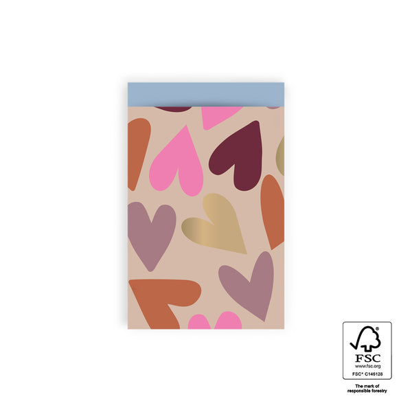 Vlakke zak M - Big Hearts - 12 x 19 cm - 5 st