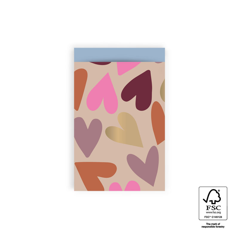 Vlakke zak M - Big Hearts - 12 x 19 cm - 5 st