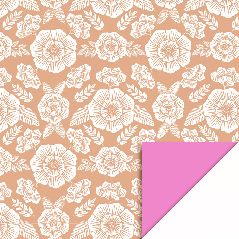 Vlakke zak M - Flowers Taupe - Pink - 12 x 19 cm - 5 st