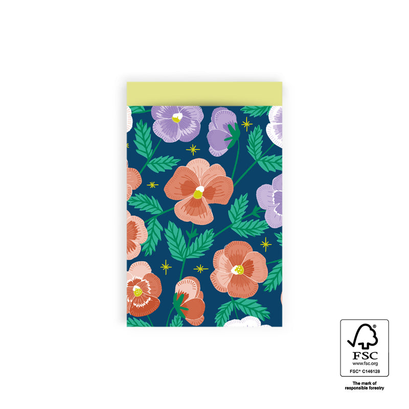 Vlakke zak M - Pansy Flowers Night  - 12 x 19 cm - 5 st
