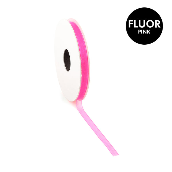 Linnen - Organza Fluor Roze Lint 7 mm