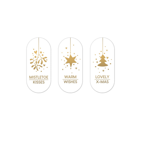 Goudfolie Stickers - Kerst Ovaal Wit