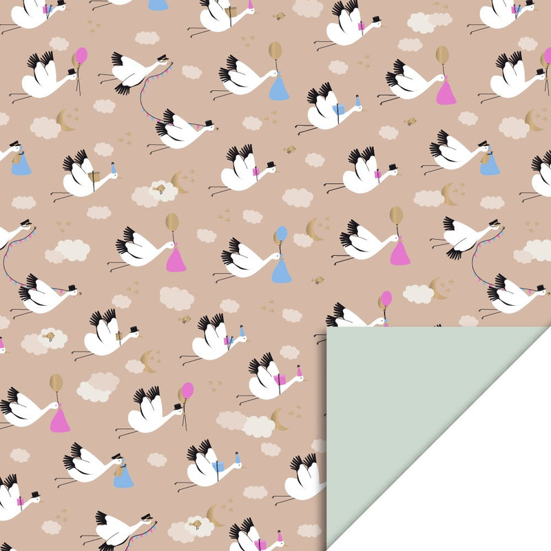 Baby Bird Beige - Pistache Cadeaupapier 70 x 300 cm