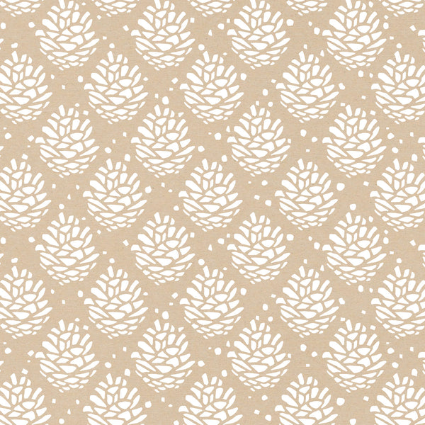 Pinecone Pattern Kraft/Wit Cadeaupapier 50 x 300 cm